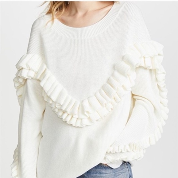 Frame Ruffle Cream Yoke Sweater Size M - Picture 2 of 16